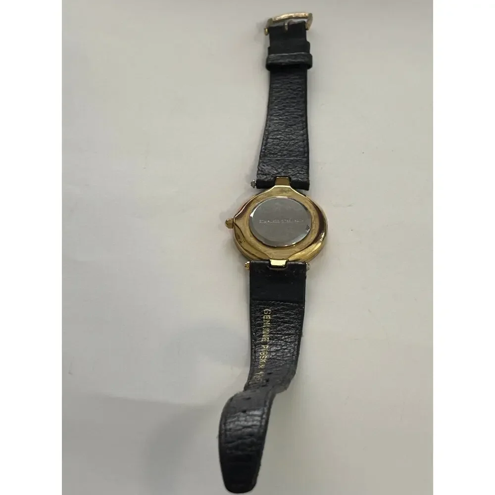 Vintage Gold Tone Watch Black Opal Mosaic Dial